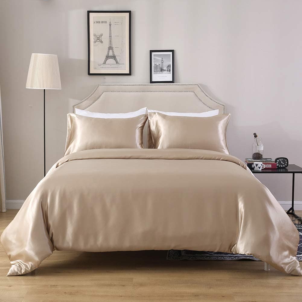 100% Pure Silk Satin Comforter 400GSM, Box Stitching, Gives Very Relaxing and Rich Feeling Bright Colors & Glorious Looking!!. King|Dark Ivory