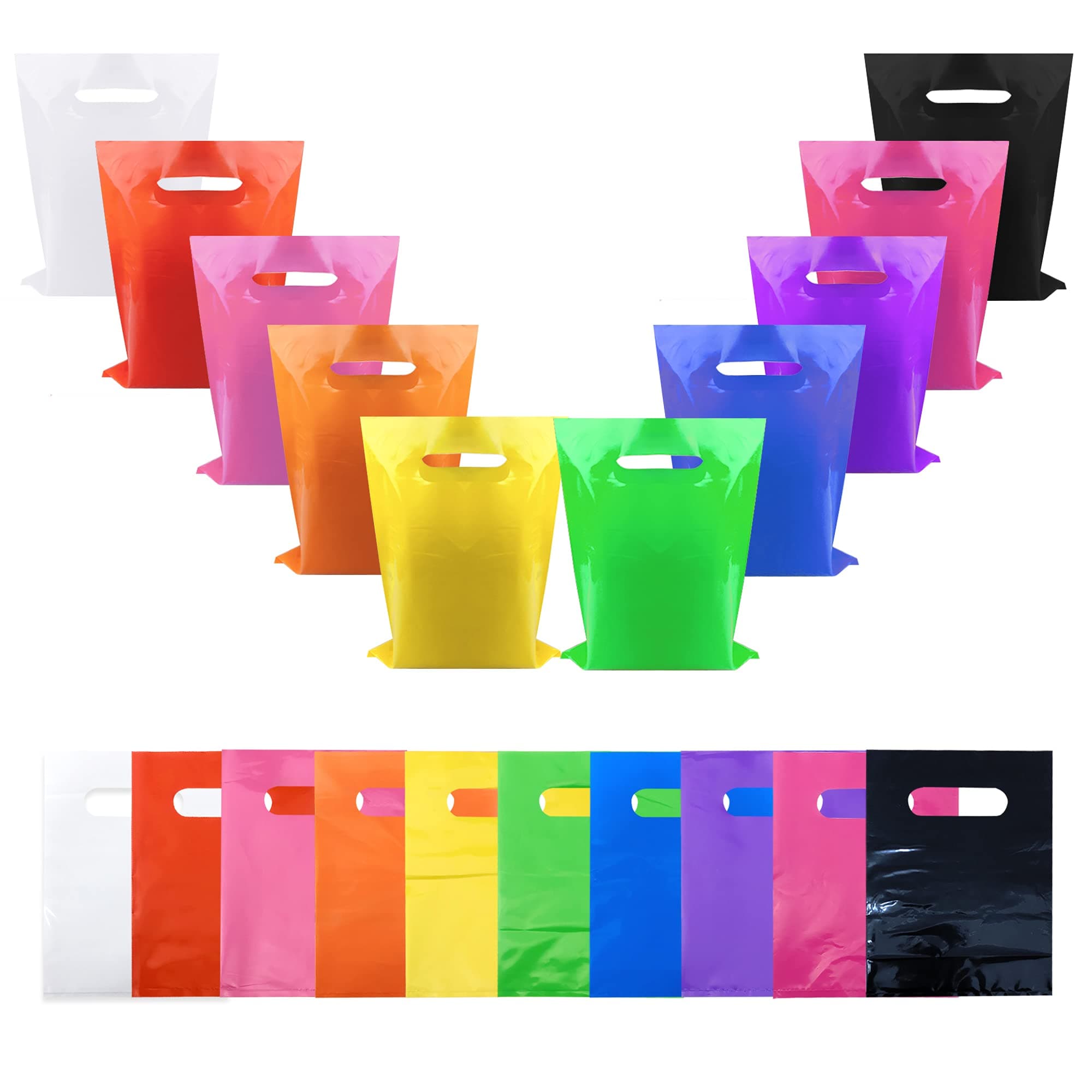 TOSPARTY 80PCS Color Plastic Party Favor Bags Colorful Plastic Goody Bags for Birthday Parties Carnival Halloween Christmas Wedding Baby Shower 6x8 Inch