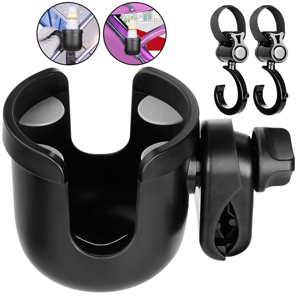 Rovtop Stroller Cup Holder - Baby Universal Pushchair/Pram Cup Holder, Adjustable Bottle Organizer for Stroller, Drink Cup Holder with 2 Hooks, Suitable for Baby Buggy and Bike