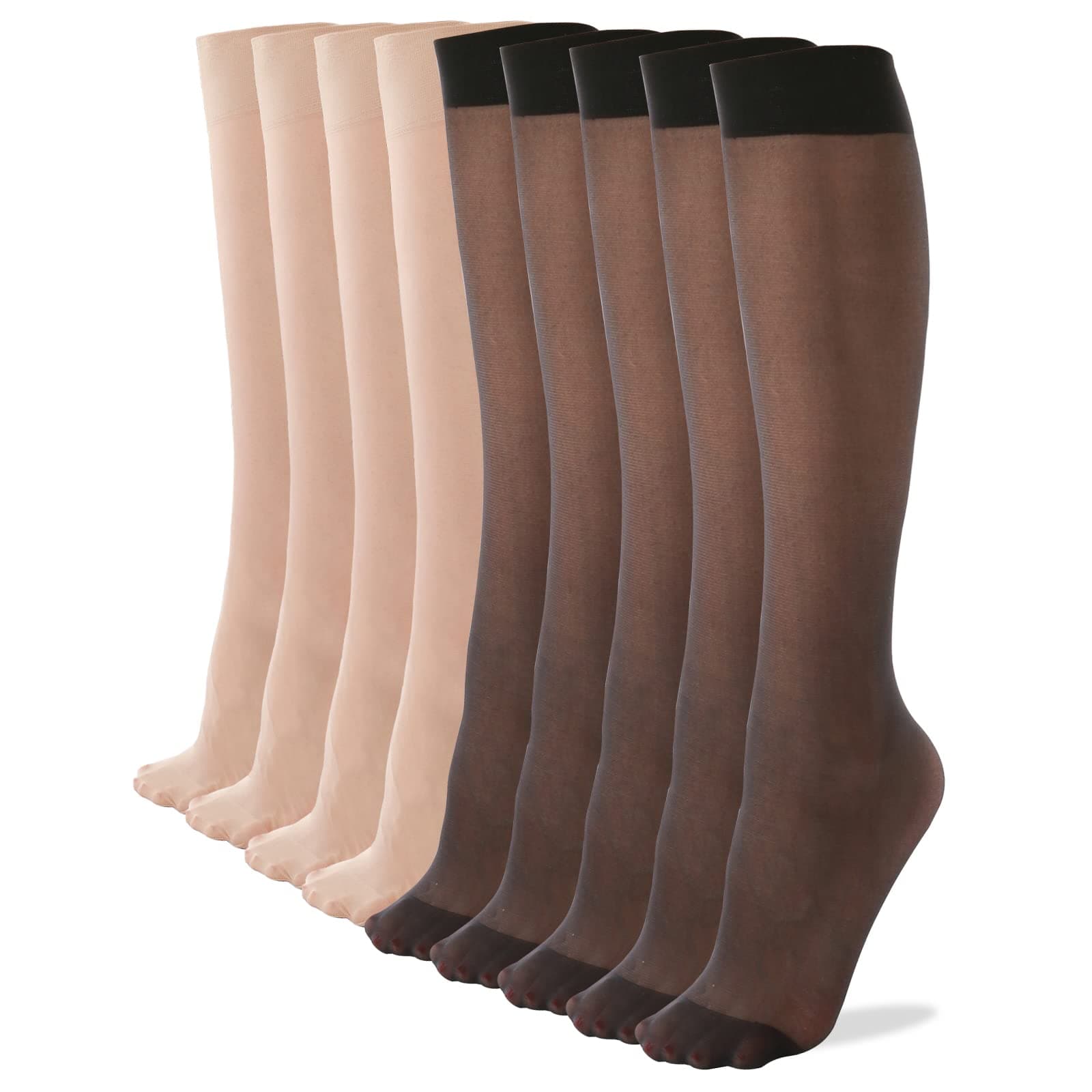 9 Pairs Nylon Women Pop Socks Knee High with Reinforced Toes