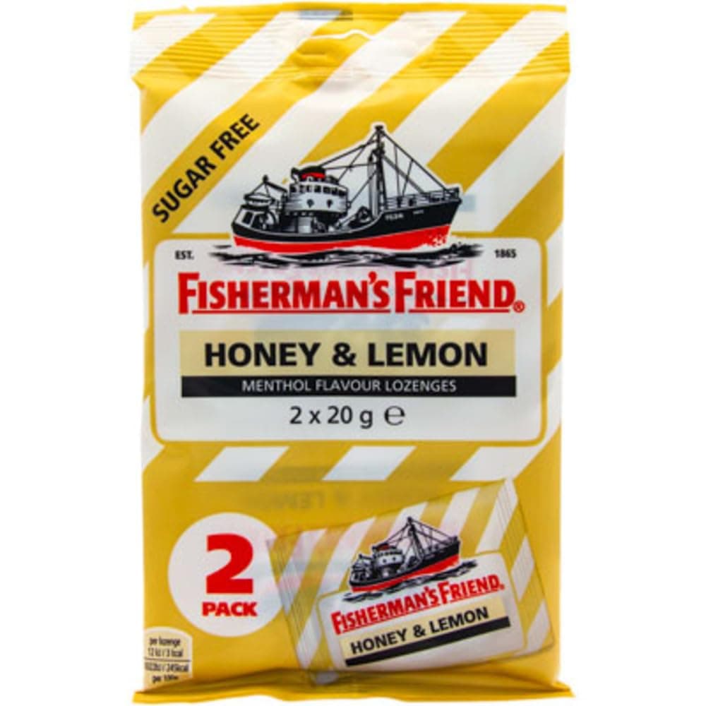 Fisherman's Friend Honey & Lemon Menthol Flavour Lozenges 2 Packs of 20g, Yellow
