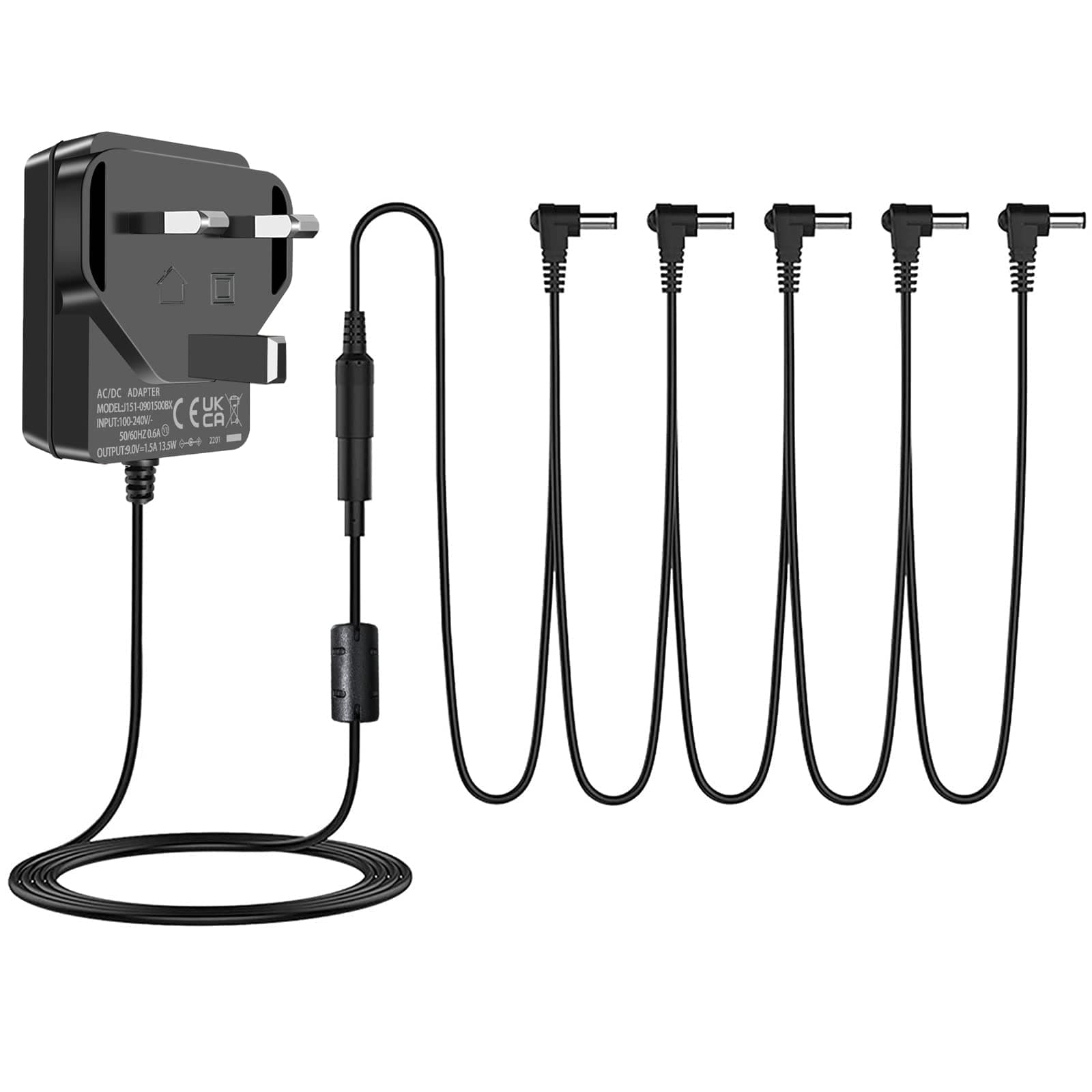 DC 9V Guitar Keyboard Power Supply Center Negative, DC in 9Volts fit for Casio Keyboard, Boss Guitar Effect Pedal, with 5 Way Daisy Chain Cables.