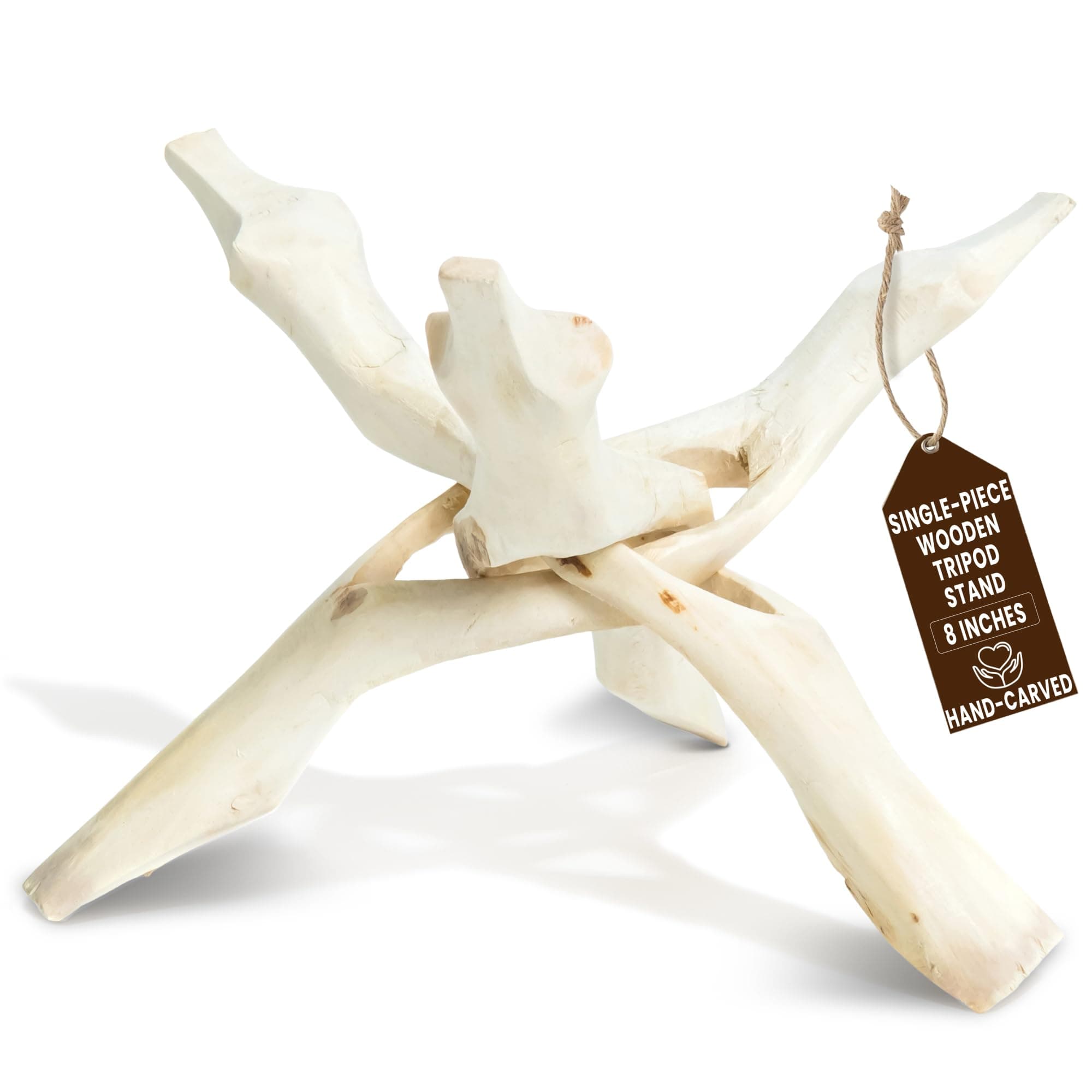 Alternative Imagination Wooden Tripod Display Stand - 8-Inch Hand Carved Holder Made from Mango Wood -Folding Natural Stand for Abalone Shell, Crystal Ball, Key Bowl,Trinket Dish, Incense,Decor & More