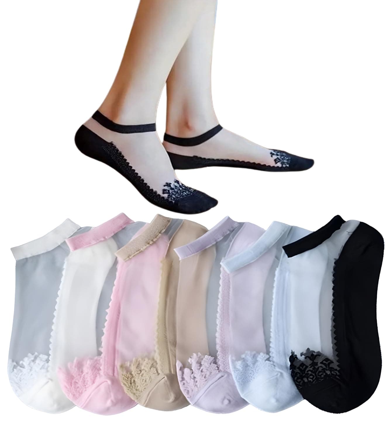 NICSY Socks for Women 5 Pairs socks Transparent Ultra Thin Lace Invisible Socks, Fishnet Socks, Summer Socks, Style Mesh Sheer socks