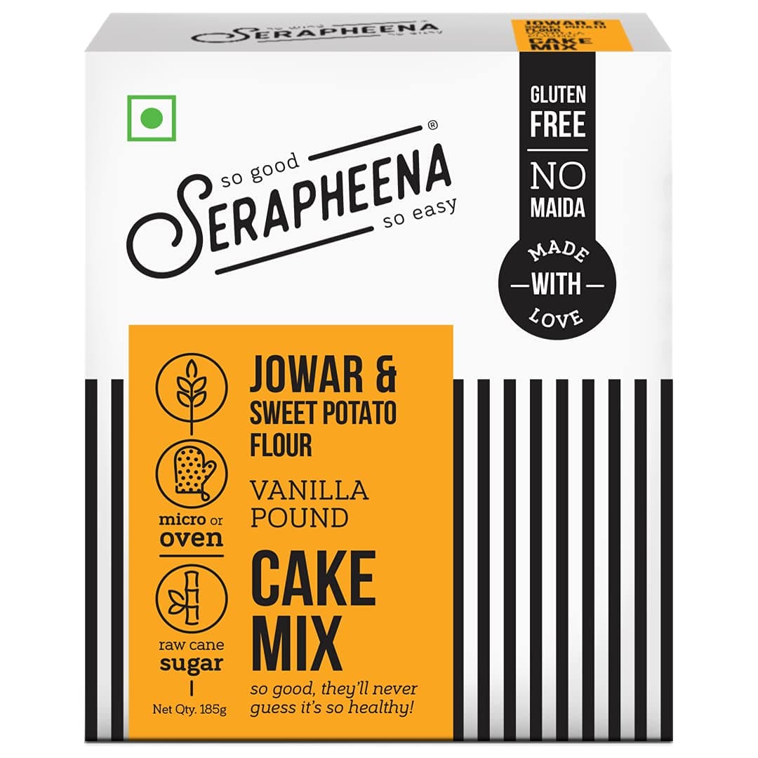 Serapheena Gluten Free Cake Mix - Vanilla 185g |Eggless, No Maida, Vegan, Jowar and Sweet Potato Flour Vanilla Pound |