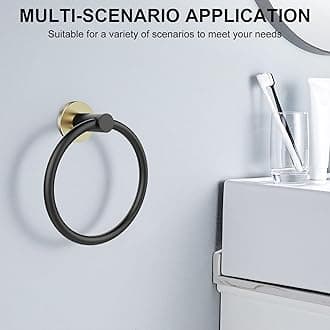 SetSail Towel Holder for Bathroom Wall 4 Packs Towel Ring Stainless Steel Heavy Duty Hand Towel Hanger for Bathroom Screw-in, Black and Gold