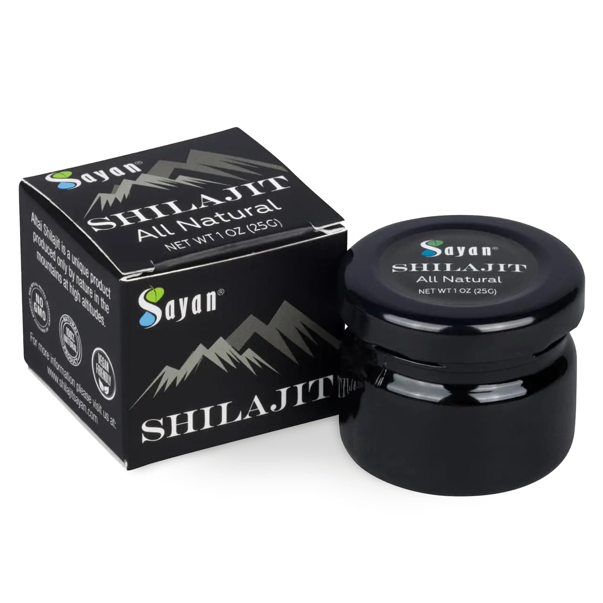 Sayan Pure Shilajit Resin 1oz/25g, Glass Jar, 250 Servings - Potent Organic Fulvic Acid Supplement - Supports Immune System, Memory, Focus, and Provides Natural Energy, Detox - Vegan, Non-GMO