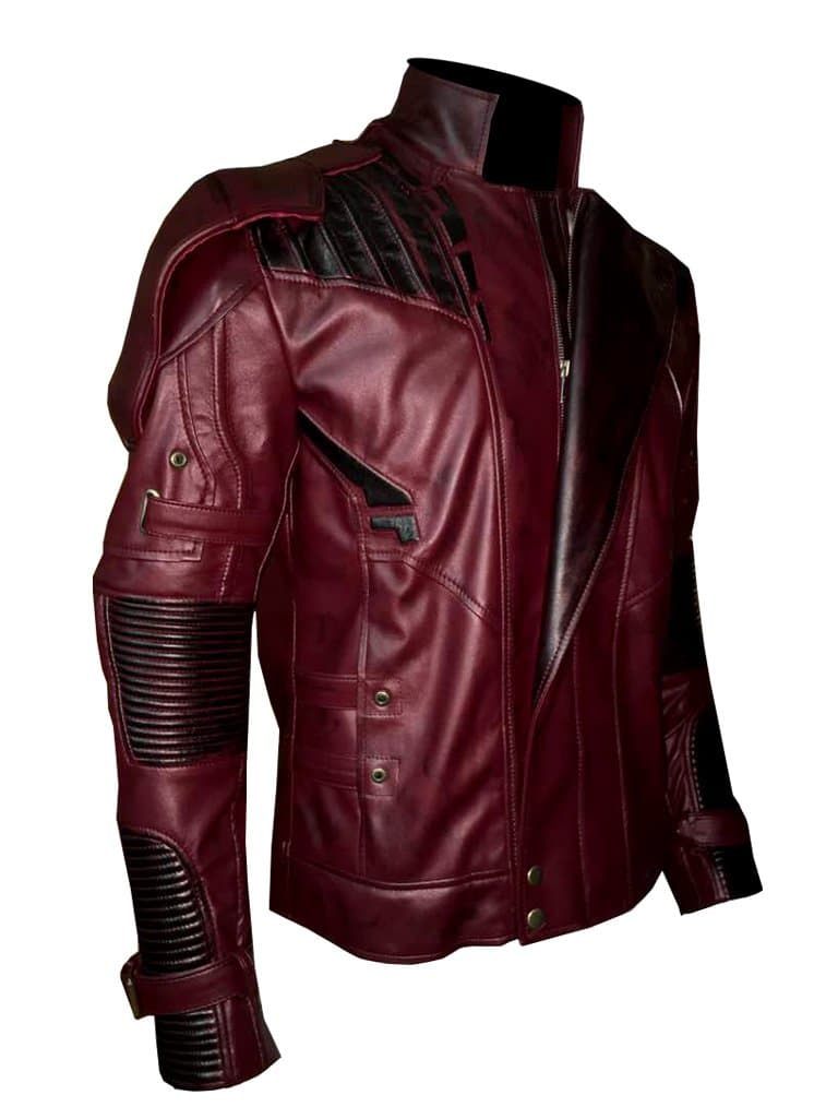 Men's Guardians of The Galaxy Vol. 2 Star Lord Chris Pratt Real Leather Jacket (L, Maroon)