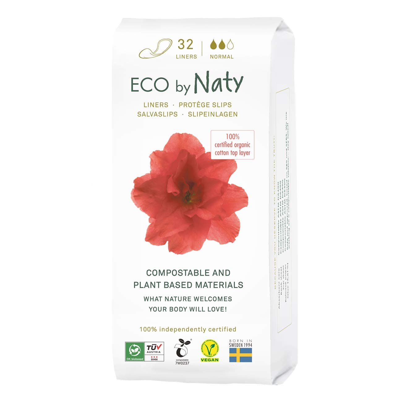 Naty Panty Liners Normal for Women – for Daily use, Thin Discreet and with Organic Cotton to Keep You Fresh (32 Count)