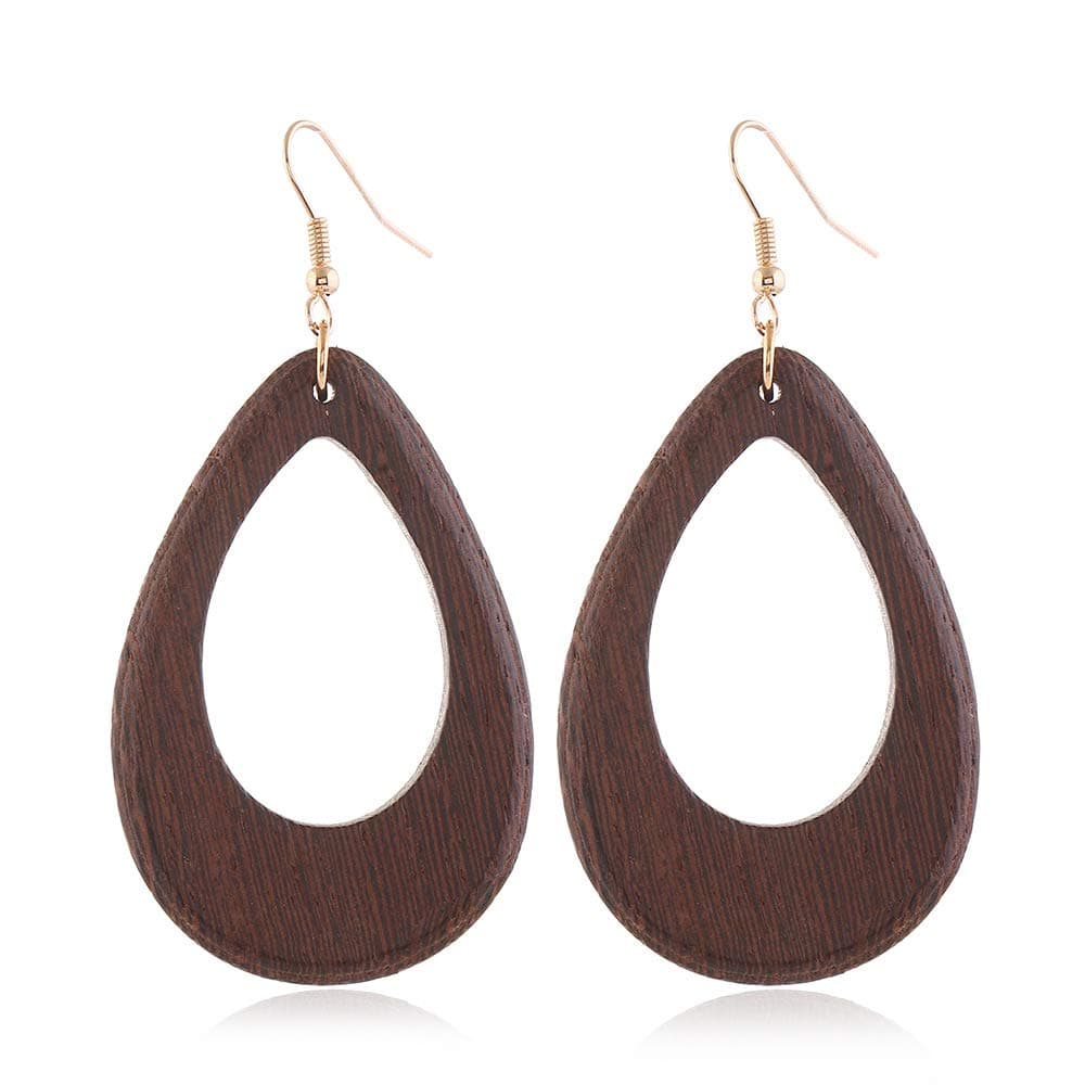 Bohemian Geometric Natural Wooden Earrings Dangle Lightweight Teardrop African Ethnic Statement Drop Earrings for Women