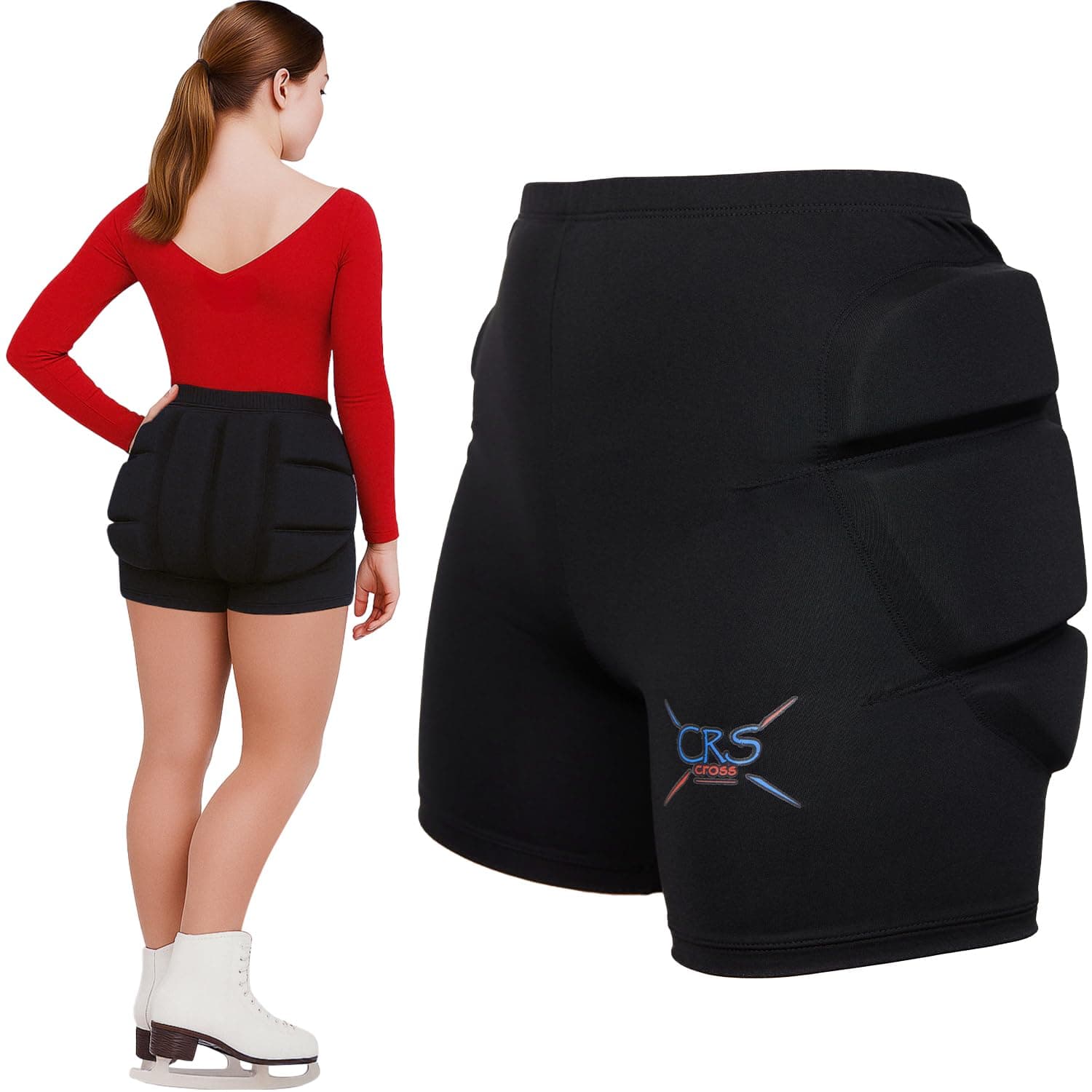 Padded Figure Skating Shorts. Crash Pad Pants for Roller, Inline, Ice Skating, Snowboarding, and Skiing. Fall Impact Protection for Butt, HIPS, and Tailbone
