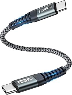 ZKAPOR USB C to USB C Cable Short 30CM, 240W Type C Cable Fast Charging PD 3.1 100W Type C to Type C Lead for iPhone 15/15 Pro Max, Samsung Galaxy S23/S22, Pad Pro, Air, Huawei P40 /Mate 60, Pixel