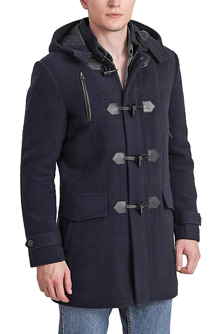 BGSD Men Tyson Wool Blend Single Breasted Walking Toggle Duffle Coat with Hood (Also available in Big and Tall)