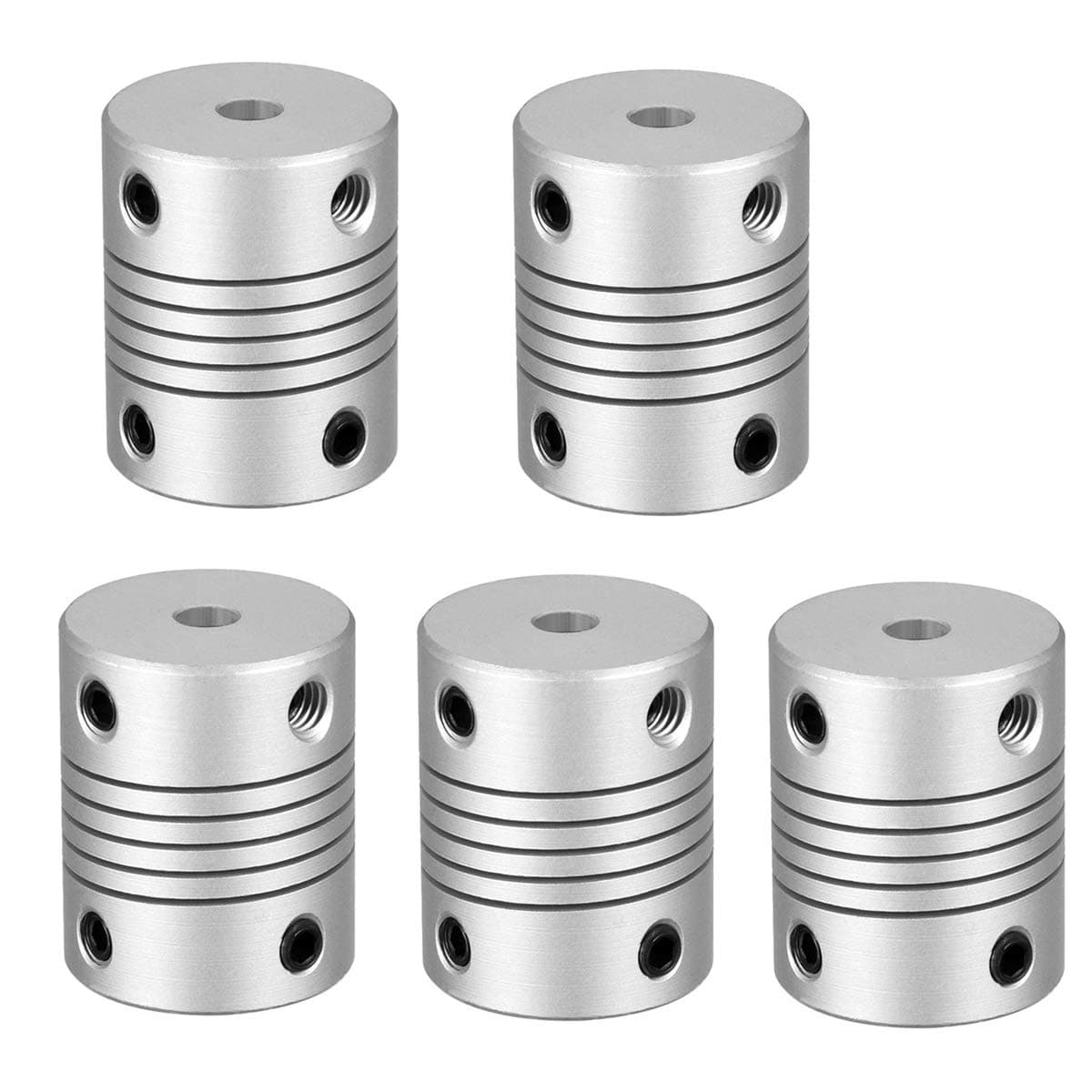 RANIT 5Pcs 4mm to 5mm Shaft Coupling Flexible Coupler Motor Connector Joint L25xD19 Silver