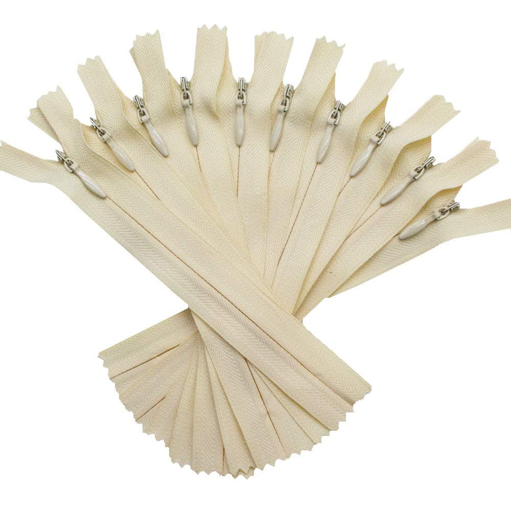 10pcs 20 Inches Invisible Zippers Conceal for Sewing, Dress, Garments, Clothes, Pillow, Tailor, Craft (Beige, 20")