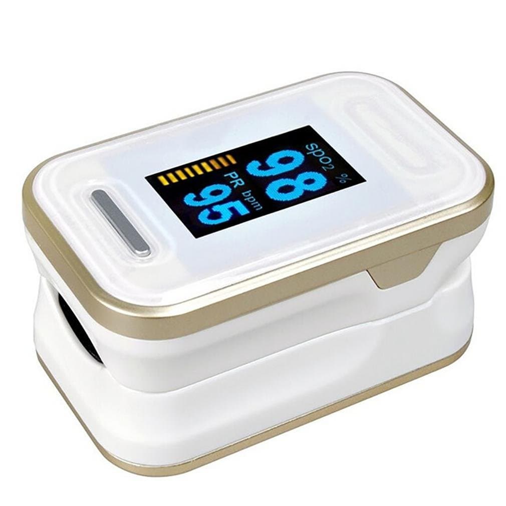 LL-Fingertip Pulse Oximeter Oximetry Blood Oxygen Saturation Monitor?For Infant,Pediatric, Adult, lanyard,Rotating OLED Dispaly , gold