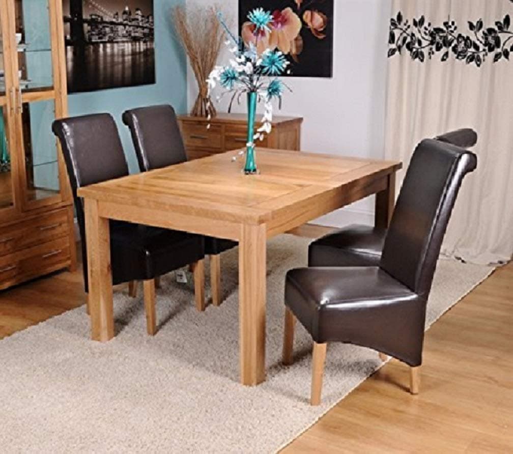 Solid Oak Extending Dining Table And Four Bonded Leather Chairs Extendable Dining Set (With Brown Chairs)
