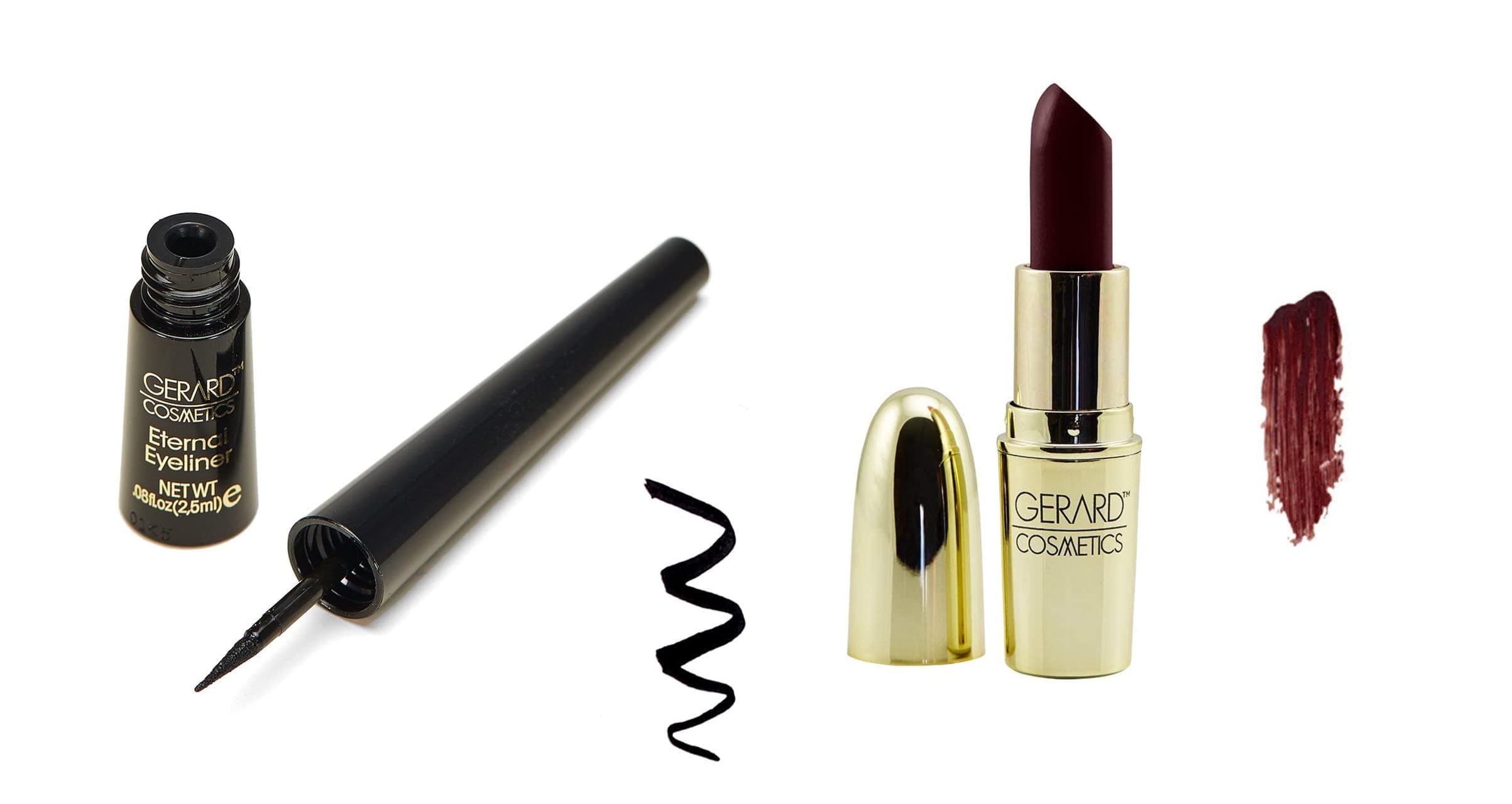 Gerard Cosmetics Eyeliner and Lipstick Bundle: Eternal Eyeliner & Cherry Cordial Lipstick | Ultra Black Liquid Eyeliner w/ Fine Precision Tip Applicator | Dark Red Lipstick with Comfort Matte Finish