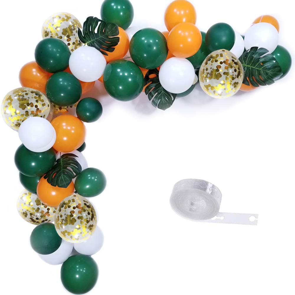 ElepplrtyGreen White Orange Latex Balloon and Gold Confetti Balloons-Pack100