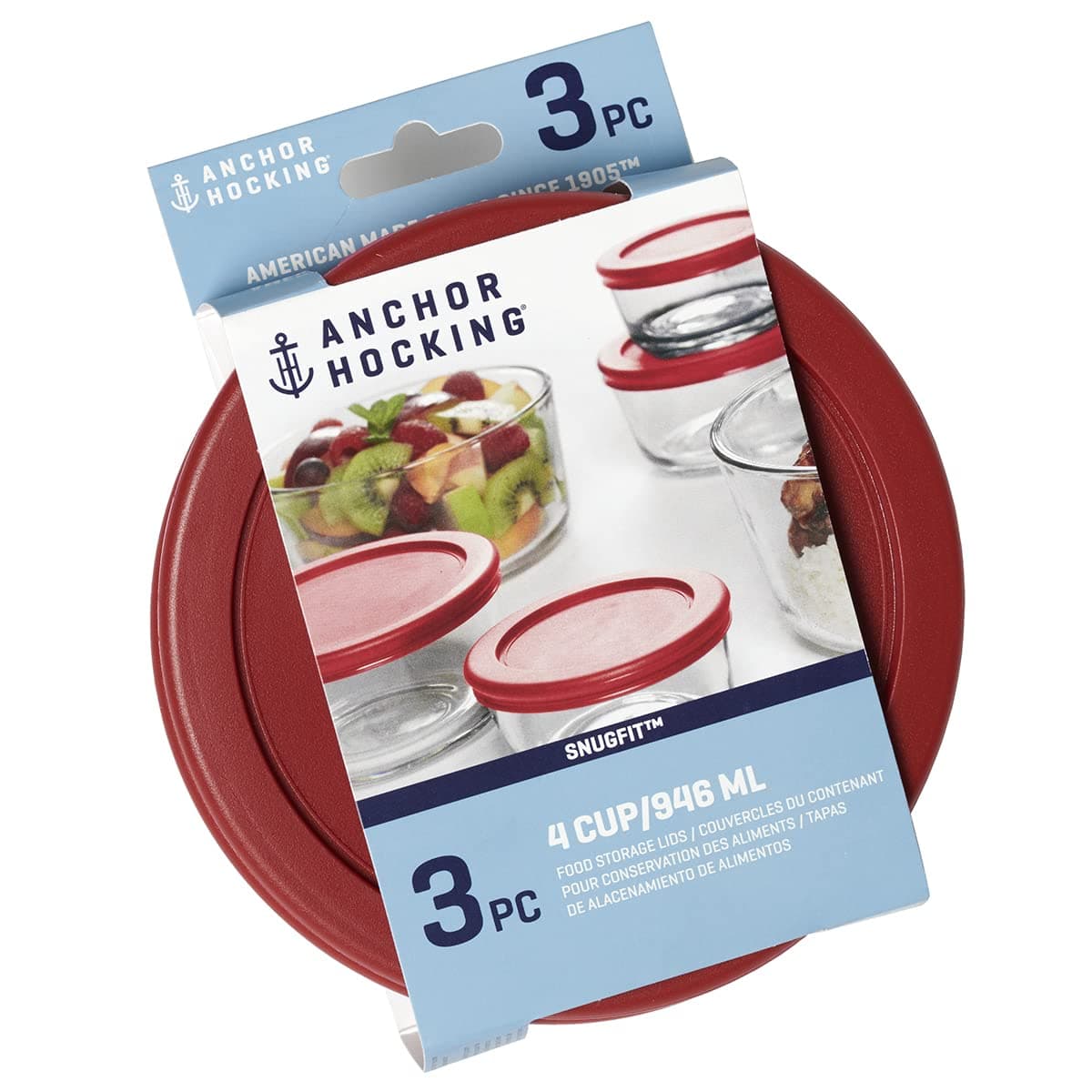 Replacement Lids for Glass Food Storage, 4 Cup Round, Set of 3 (Also Compatible with Pyrex Glass Food Storage)