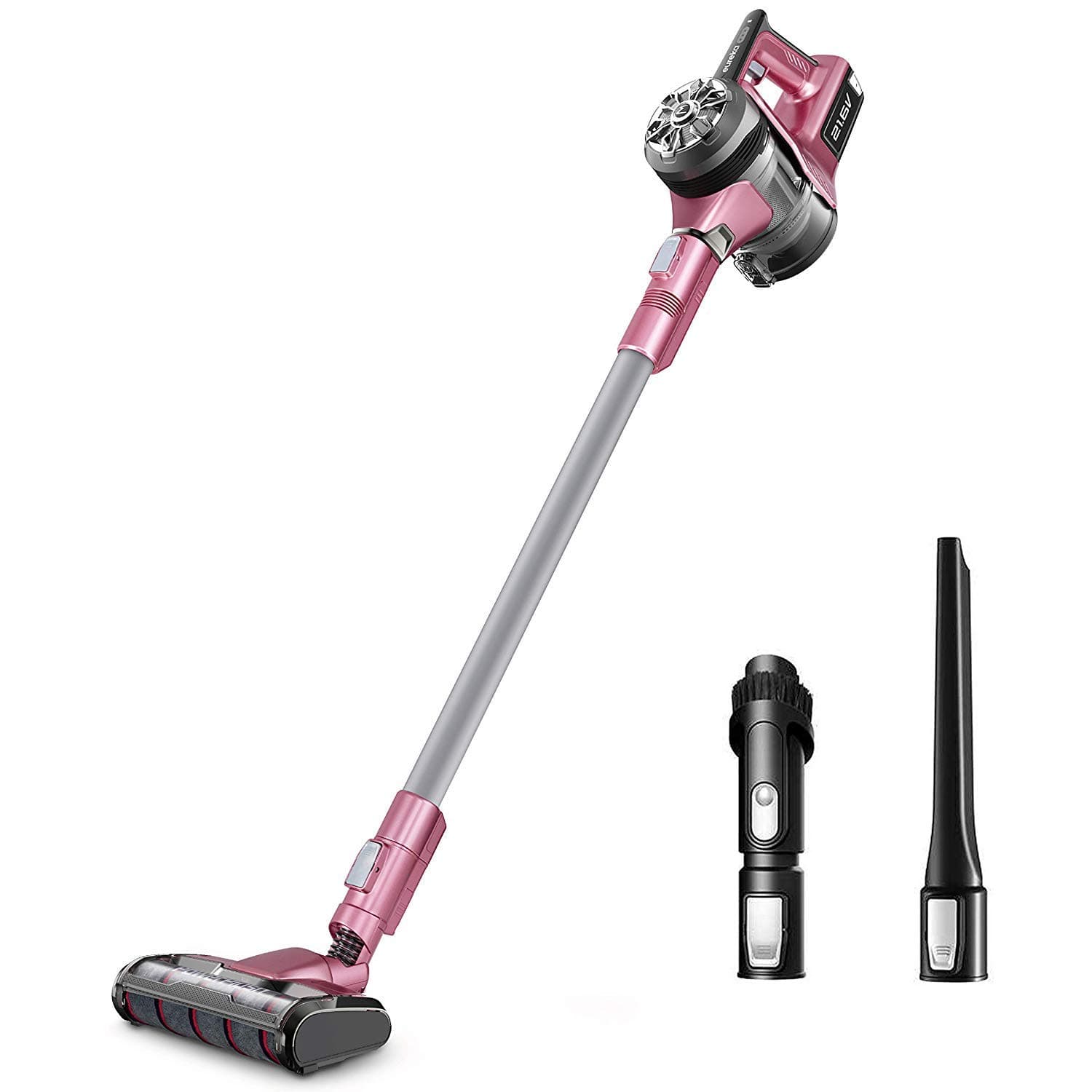 Eureka NEC124A PowerPlush Cordless Stick Vacuum Cleaner, Lightweight Digital Motor Lithium Battery and Motorized Brush, Handheld Vacuum, Pink