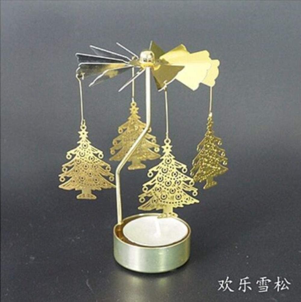 WDDqzf Go-Round Candlesticks Rotating Romantic Rotation Spinning Carrousel Tea Light Candle Holder Christmas Tree Lighting Home Decor,Pine Christmas Tree
