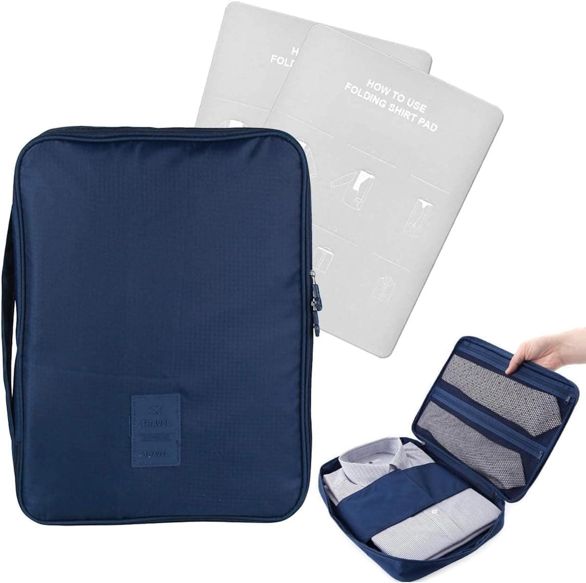 EQLEF® Wrinkle-proof Shirt and Ties Travel Storage Bag Shirt Carrier Portable Shirt Organizer With Handle For Travel Packing Business Trip (Blue)