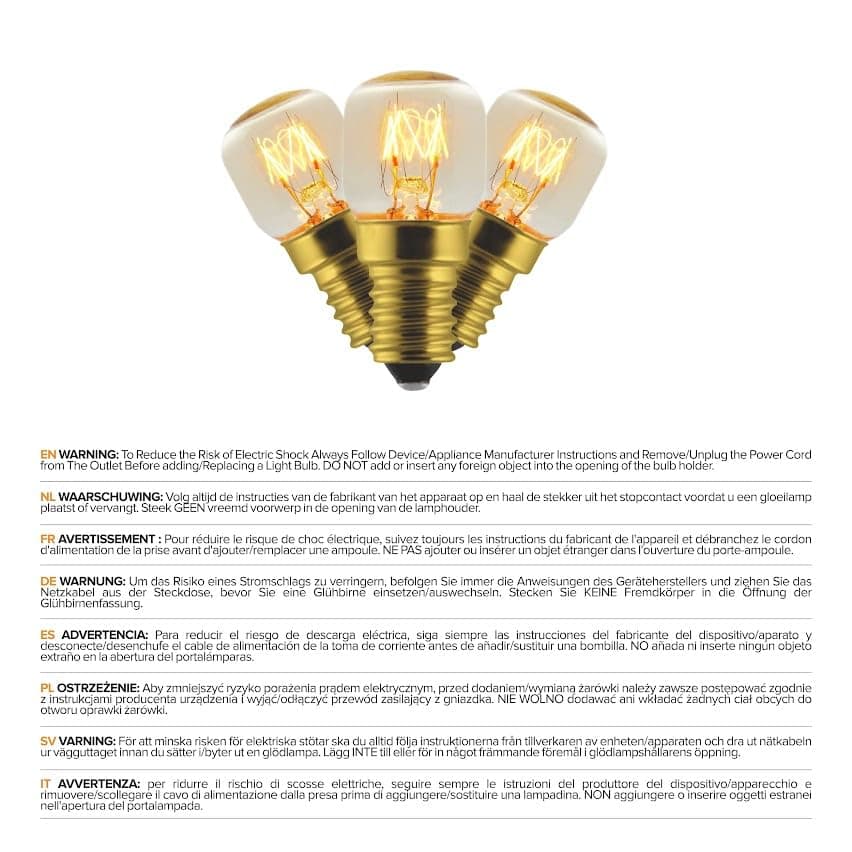 SourceDIY Salt Lamp Bulbs 15W E14 (Pack of 4) for Oven <300°C, Fridge, Cooker Hood, Lamps, Multipurpose Pygmy Appliance SES Incandescent Dimmable Light Bulbs