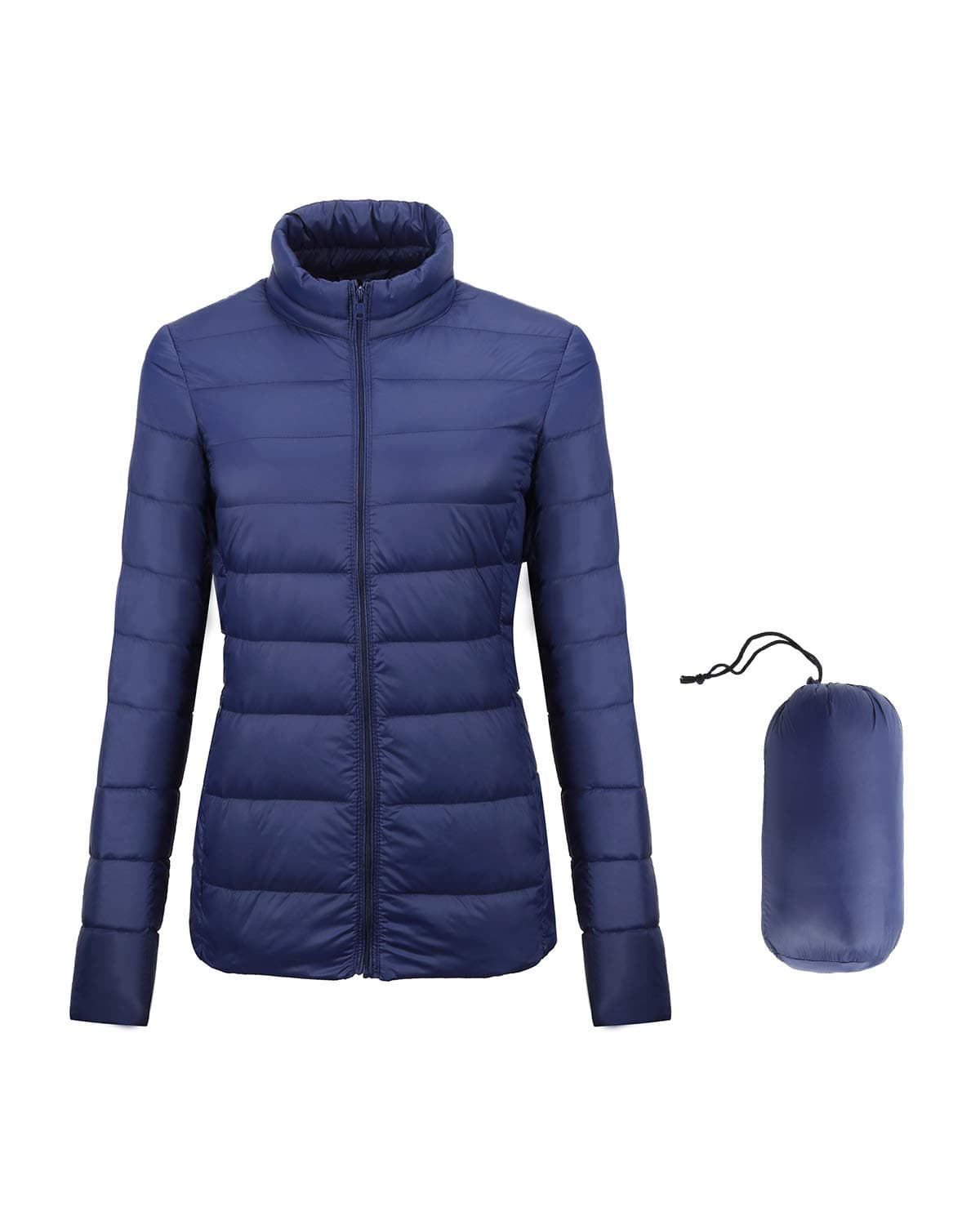 GEEK LIGHTING Womens Stand Packable Ultra Light Weight Puffer Down Jacket Water-Resistant Coat Navy L