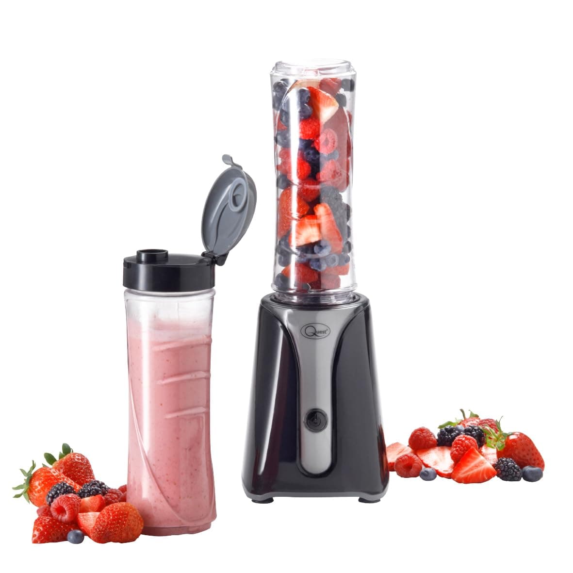 Personal Blender & Smoothie Maker | 350 Watt | Includes 2x 600ml Portable Bottles | One Touch Button | Slimline, Portable and Compact | Stainless Steel Blades (Black & Grey)