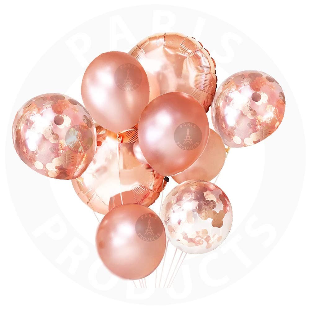 Rose Gold Confetti Balloons | 9 Pack, 2 Large Foil balloons, 3 Rose Gold Confetti Pre filled, 4 Solid light Rose gold balloons | Elegant Latex Party Balloons for Weddings, Birthdays, Bridal Showers, B