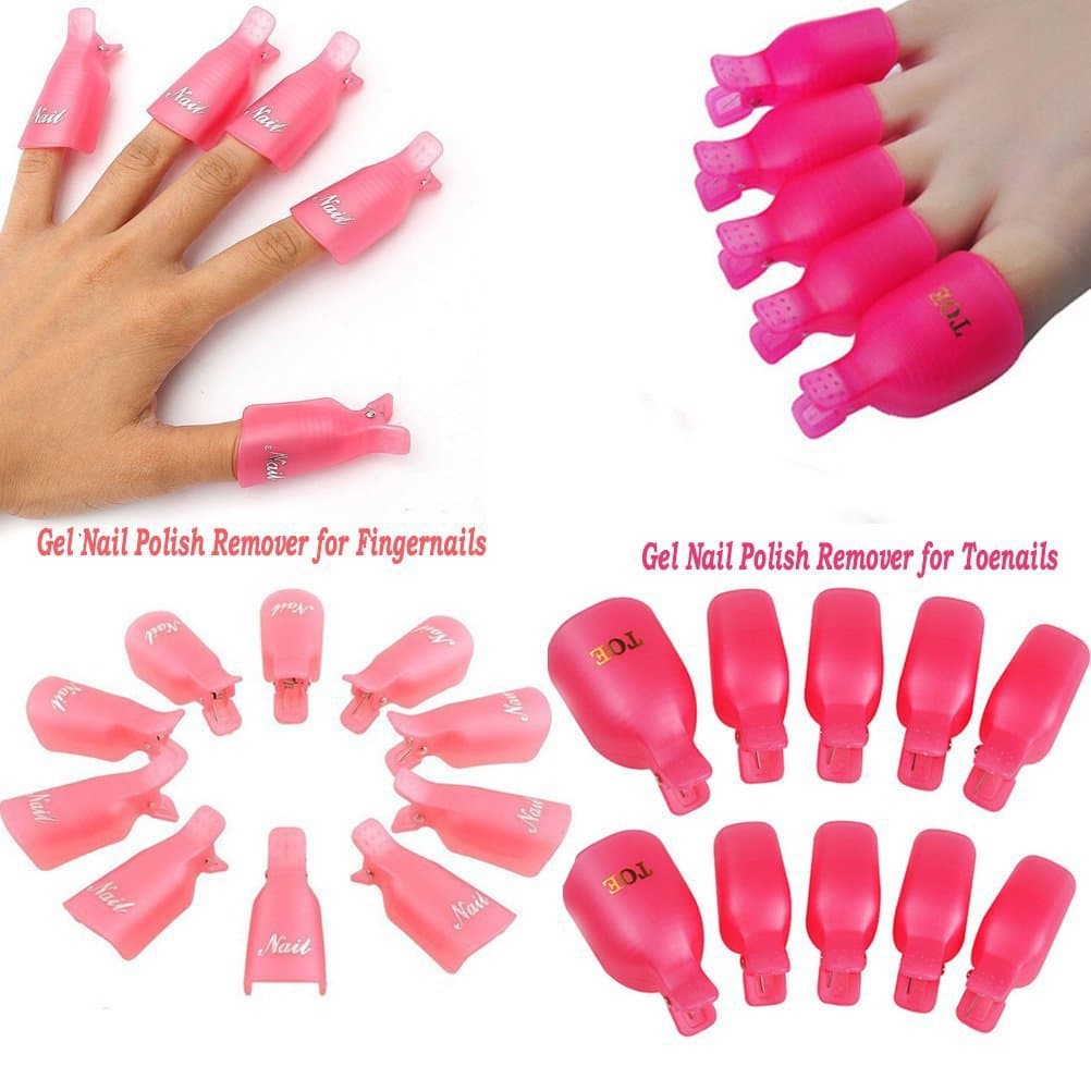 20 Pieces Acrylic Toenail Nail Art Soak Off Clip Cap UV Gel Polish Remover Wrap Nail Tool, Pink