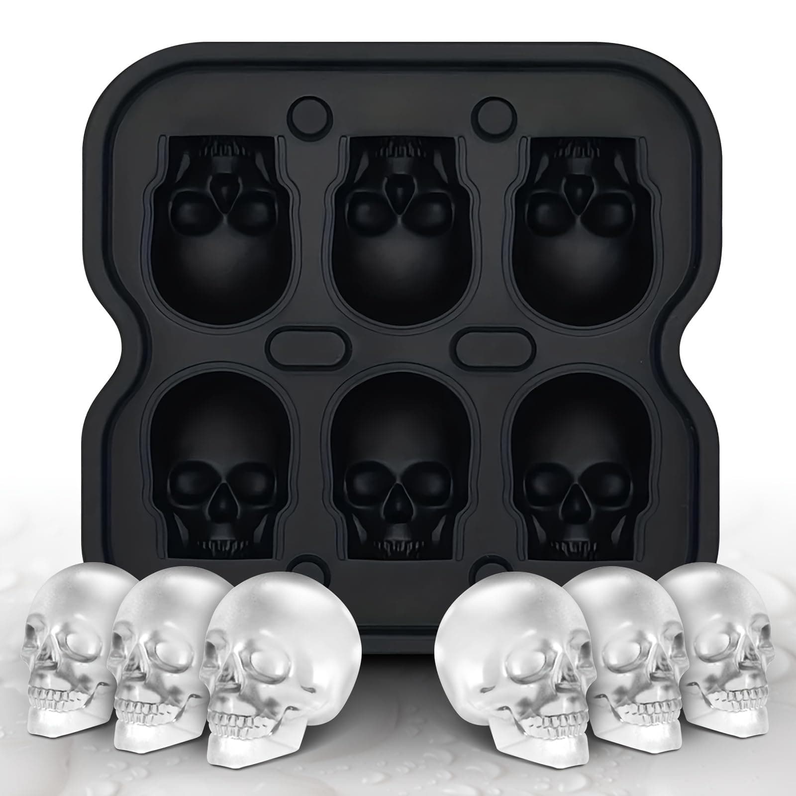 Skull Ice Cube Mold, 6-Cavity Silicone Ice Tray for Whiskey, Cocktails, and Beverages, Food-Grade Flexible Ice Maker for Halloween & Party Drinks, Easy Release & Dishwasher Safe
