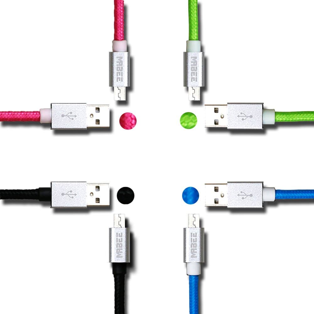 Micro USB Cable, Mabee 4-Pack 3ft/1m Multi-Color Braided High Speed USB 2.0 to Micro USB Sync and Charging Wire for Samsung, HTC, Motorola, Nokia, Android, and More