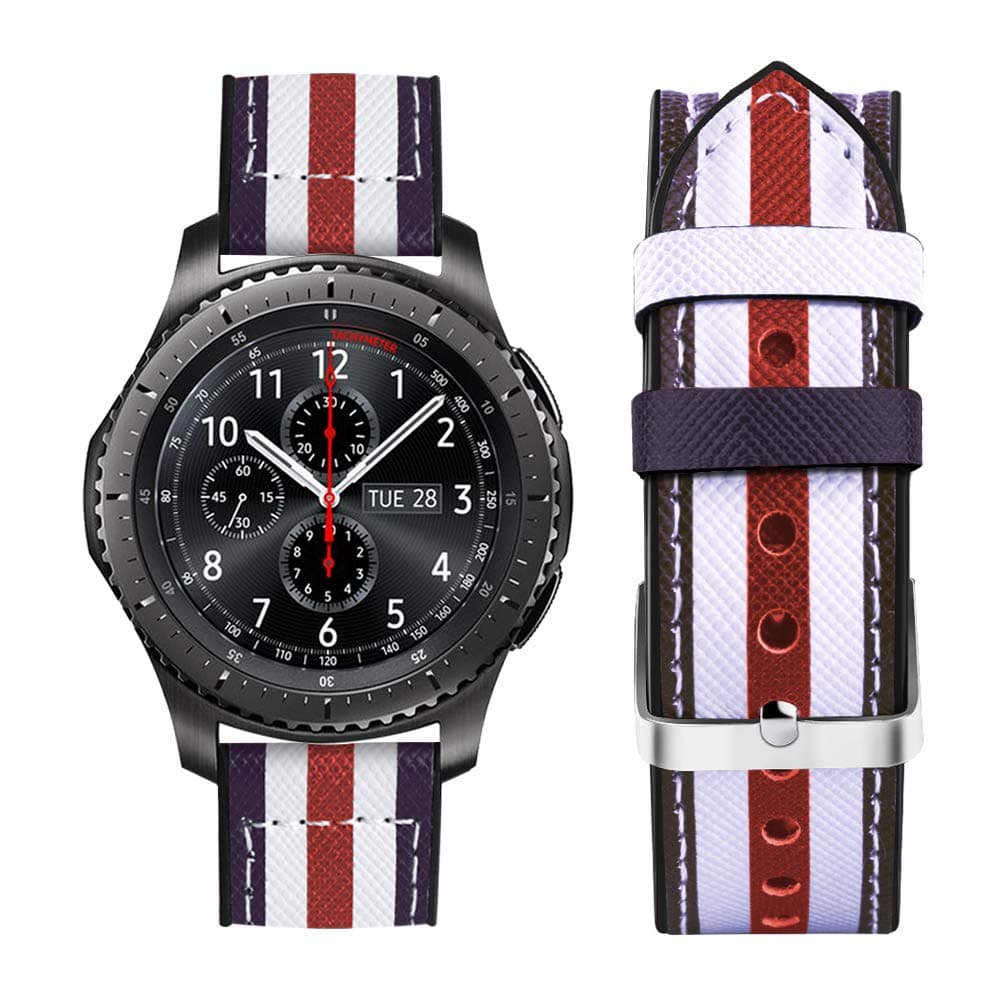 Dsytom Compatible with Gear S3 Frontier Band and Galaxy Watch 46mm Bands Men/Women,22mm Leather Covered Silicone Sweatproof Sport Strap for Samsung Galaxy Watch 46mm and Gear S3(Red White Strip)