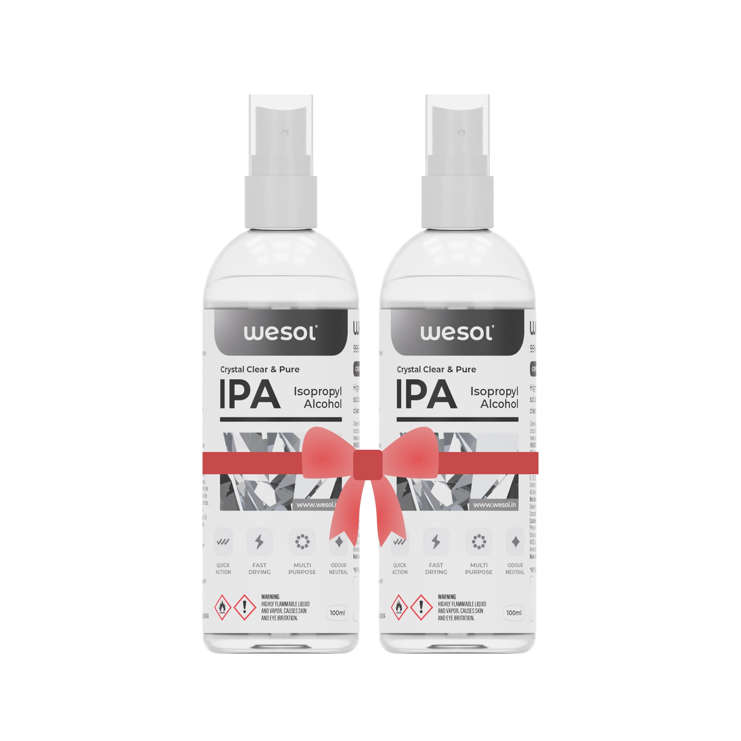 Wesol IPA Isopropyl alcohol 99.9% Spray | (CH3)2-CH-OH CAS: 67-63-0 | Premium Grade Pure without mixing | For Technical Use | 100ML Pack of 2