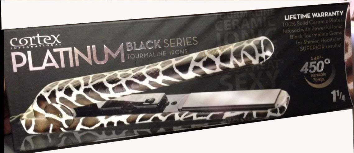 Cortex International Black Series Gemstone Infused Tourmaline Ceramic Plates 1.25 Inch Professional Flat Iron (Giraffe)