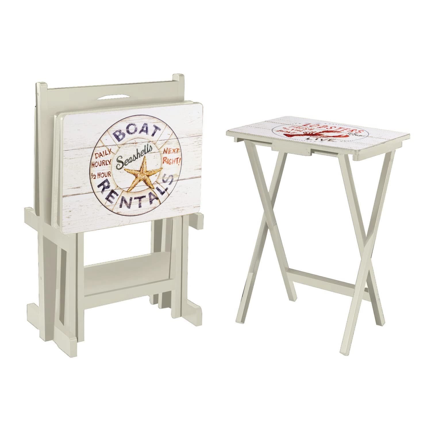 Cape Craftsmen Coastal Folding TV Tray Tables - Nautical Oceanic Motif, Perfect for Home, Patio, Beach Decor, Durable & Easy to Store. (Set of 4)