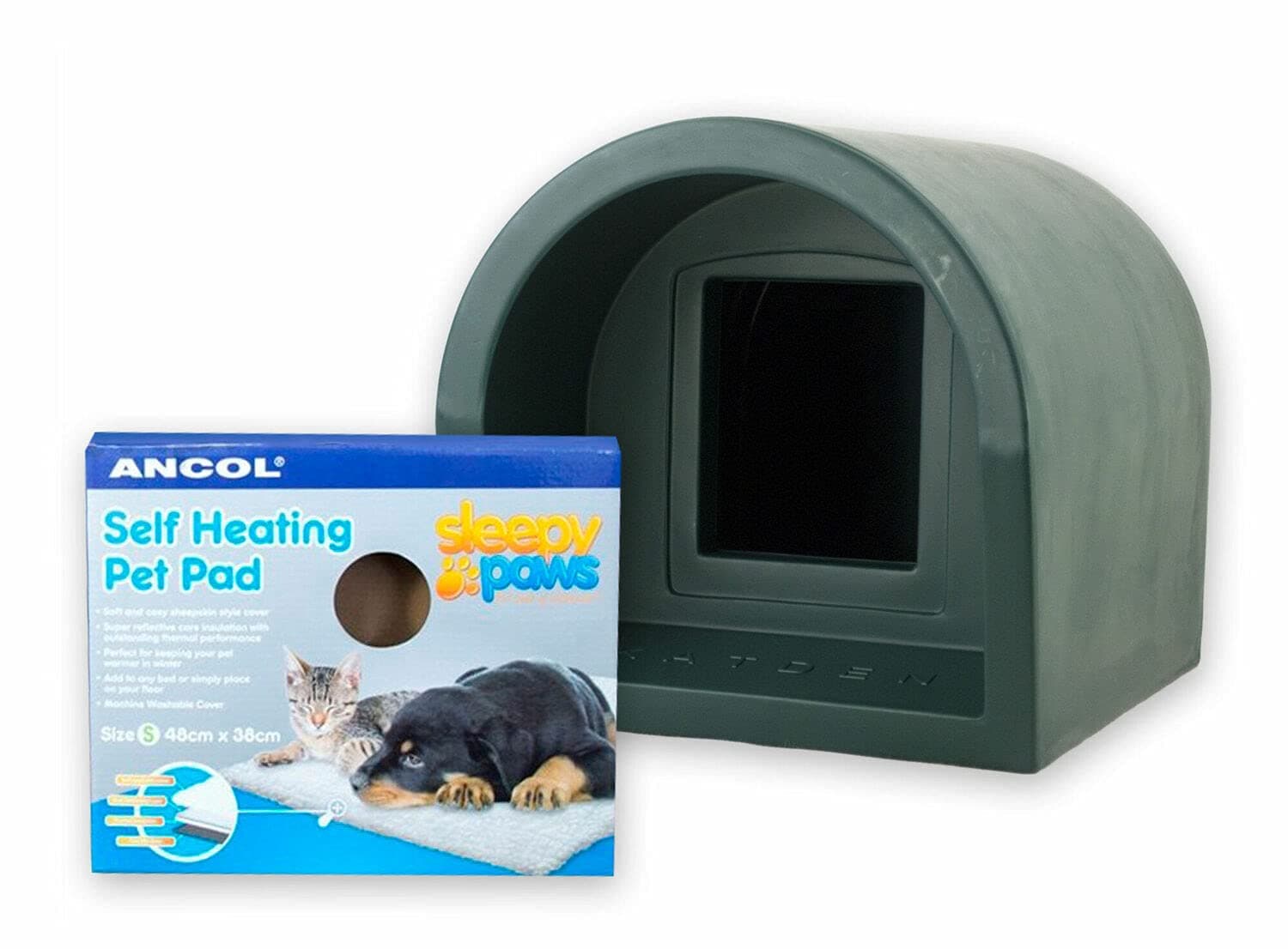 Mr Snugs KatDen® Outdoor Cat Kennel/Shelter - Dark Green (Various Options) - Kennel & Self Heating Pet Pad
