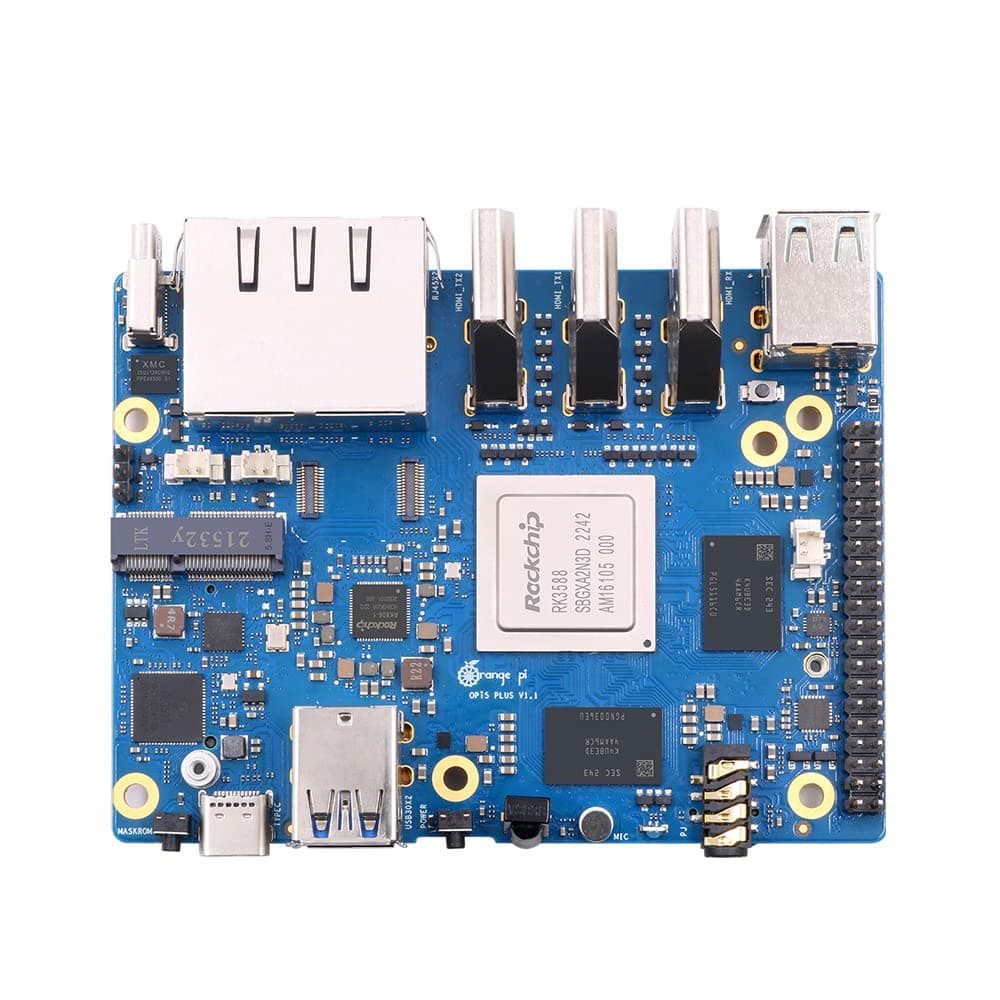 Orange Pi 5 Plus 16GB: Rockchip RK3588 8 Core 64 Bit, 2.4GHz, Wi-Fi 6, 2x HDMI, 2x Ethernet 2.5G, USB 3.0, 2.0 and USB-C (Power)