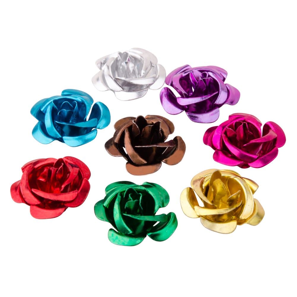 PH PandaHall 100pcs Mixed Color 17mm Aluminum Rose Flower Tiny Metal Beads Metal Spacer Beads for Jewelry Making