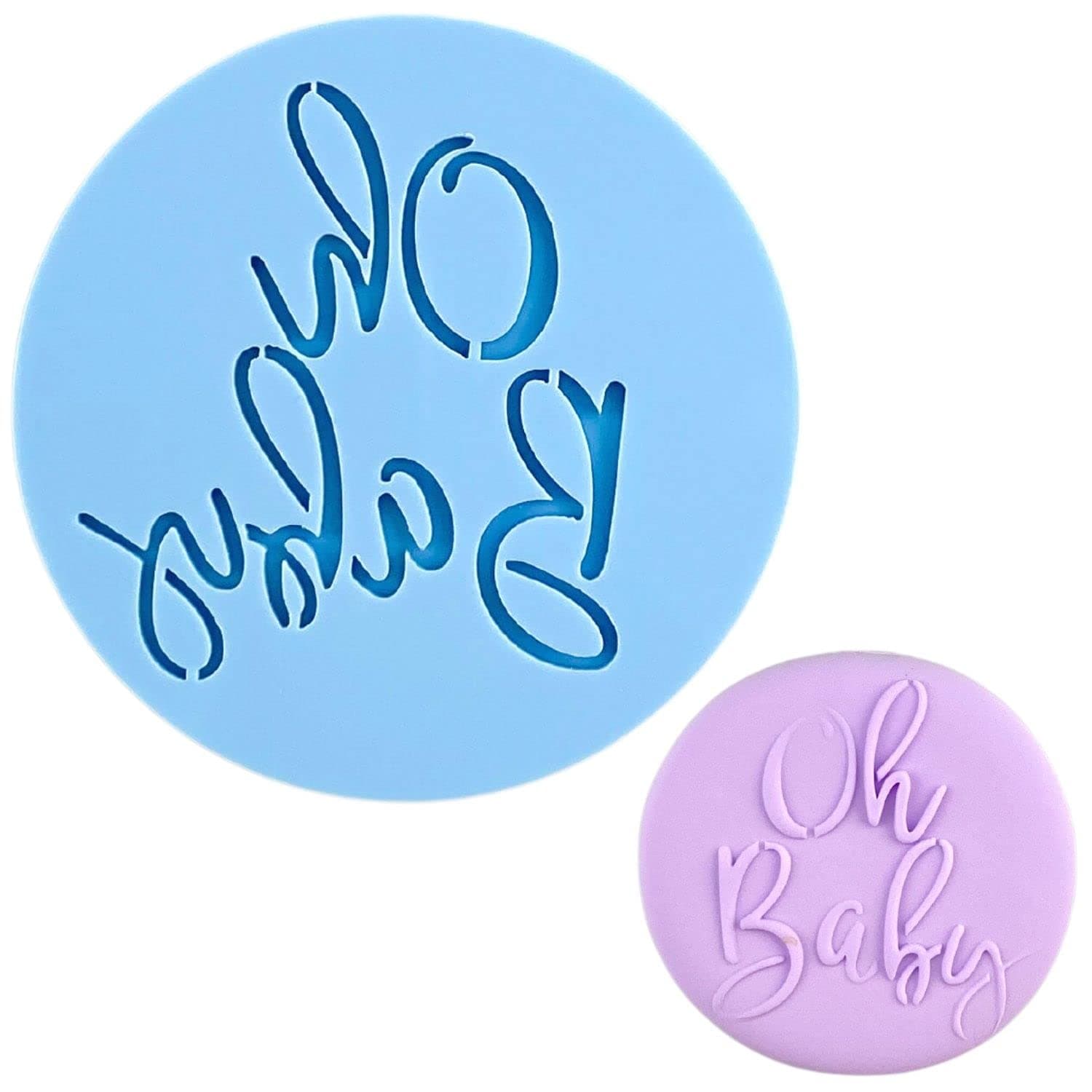 Crethinkaty Baby Shower Fondant Embosser "Oh Baby" Shape 3D Raised Design Cookie Stamp for Baking Cookies,Decorating Cake/Sugar Paste/Cupcake
