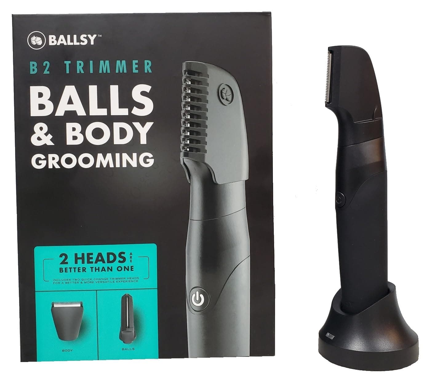 B2 Groin & Body Trimmer for Men, Includes 2 Quick Change Heads, Waterproof, Cordless Charging Base for The Ultimate Close Shave