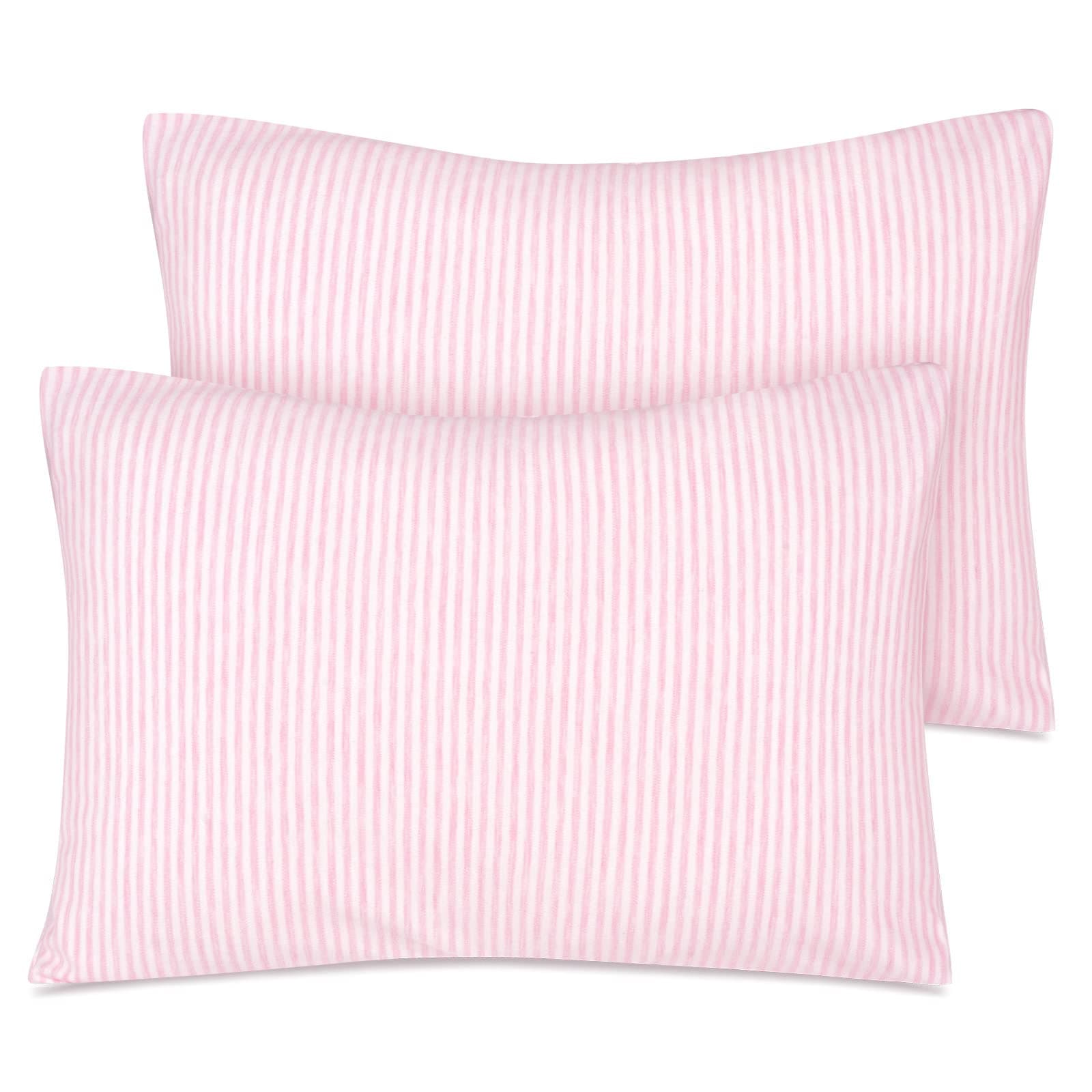 Zenssia Organic Cotton Toddler Pillowcase/Travel Pillowcase Pack of 2 Set 13x18 Inches with Envelope Closure - Soft & Breathable Baby Pillow Case Cover Pink Stripe