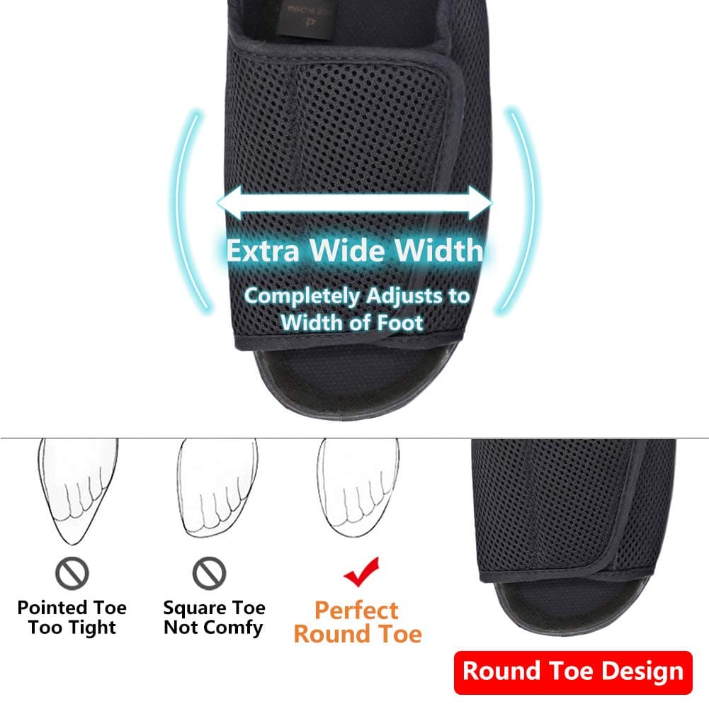 Men's Diabetic Shoes Swollen Feet Slippers Adjustable Strap Comfortable Orthopedic Wide Footwear Open Toe Sandals Easy On Off for Diabetic & Edema Elderly