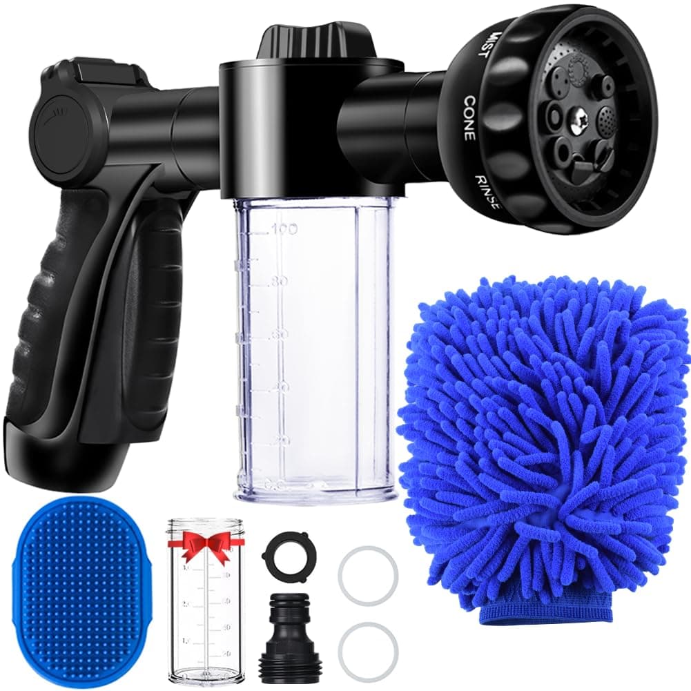 Garden Hose Nozzle, High Pressure Hose Spray Nozzle 8 Way Spray Pattern One-Touch Sprayer for Watering Plants, Lawn, Patio, Car Wash, Cleaning，Showering Pet