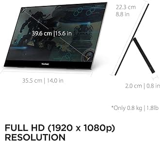 ViewSonic VX1655 15.6" 1080p FHD Portable LED IPS Monitor with 2-Way Power 60W USB C, Mini HDMI, Dual Speakers, Built-in Stand with Tripod Mount, Black