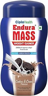 Mass Weight Gainer Powder 550G Cookies & Cream | Unique Blend Of 3 Sources Of Protein, Carbs, Vitamins & Essential Minerals | Ideal For Children Above 10 Years, Men, Women & Athletes