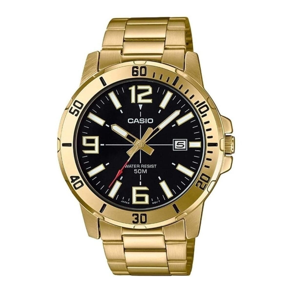 MTP-VD01G-1BV Men's Enticer Gold Tone Stainless Steel Black Dial Casual Analog Sporty Watch