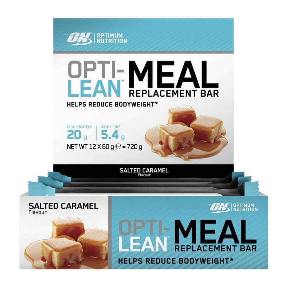 Optimum Nutrition Opti-Lean Meal Replacement Protein Bar with Vitamin B12, Vitamin C and Vitamin D and High Fibre. Protein Meal Replacement by ON - Salted Caramel, Pack of 12, 60g